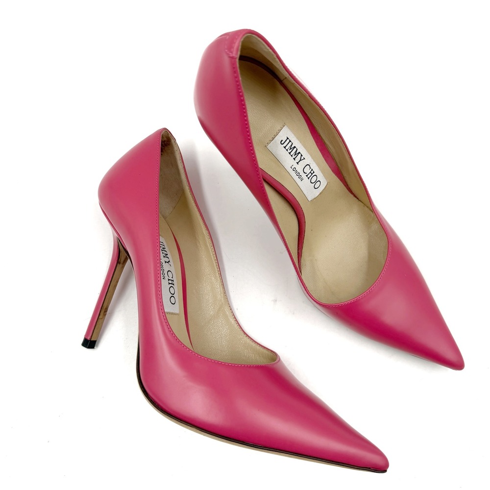 Jimmy Choo Love 100 Pumps Bubble Pink Leather Heels Pointed Toe Size 37 / 7